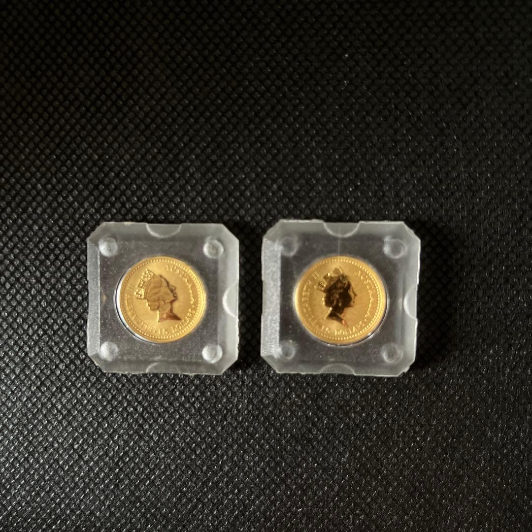 バ*ー様 1991オーストラリア金貨1/10オンス　2枚セット　カンガルー　エリ