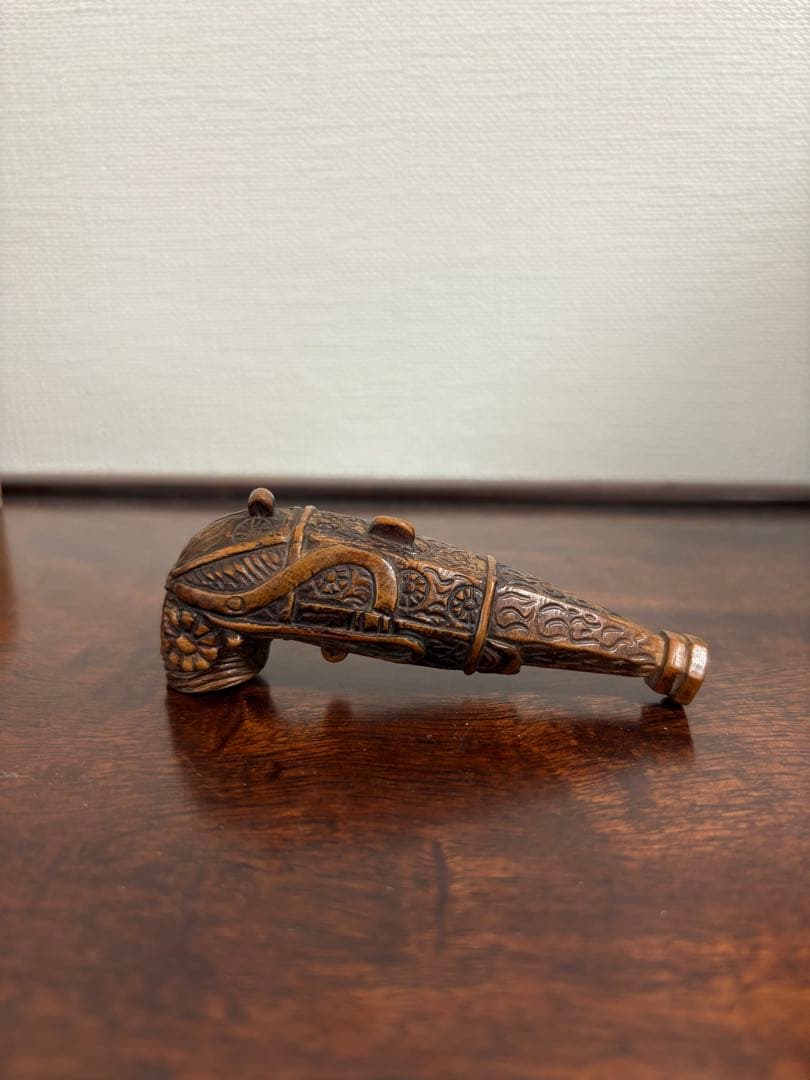 時代鉄砲根付 柘植製 黄楊木 在銘「日昇」 提物 根付 木箱付き 長さ9.5cm