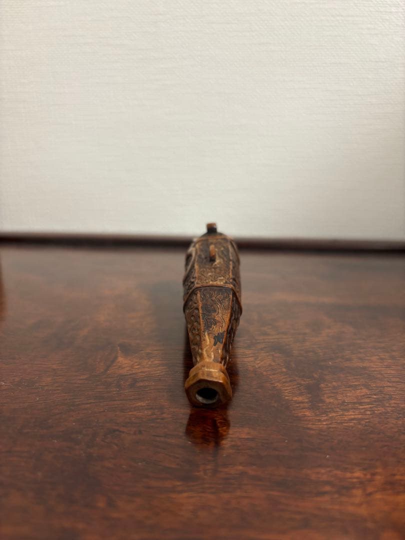 時代鉄砲根付 柘植製 黄楊木 在銘「日昇」 提物 根付 木箱付き 長さ9.5cm