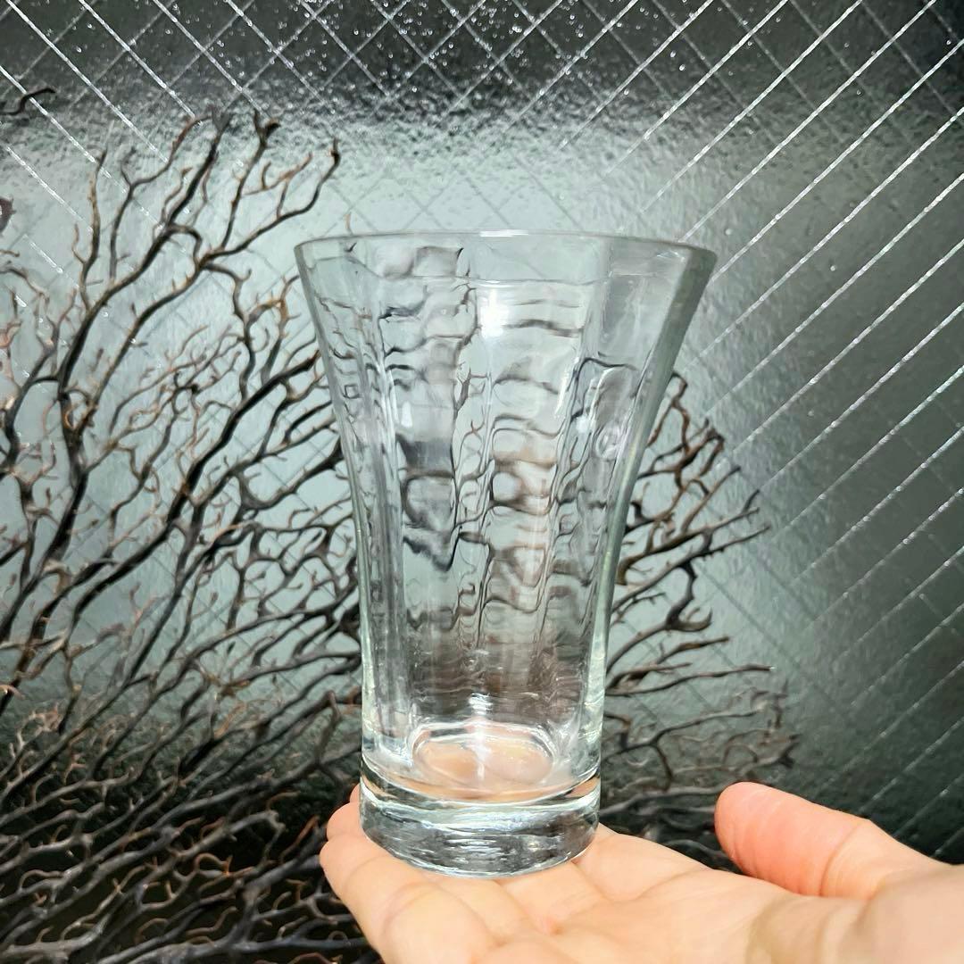 骨董　時代ガラス　薄張り　縞模様　ラッパ型　朝顔造り　ピルスナー　コップ　ウラン