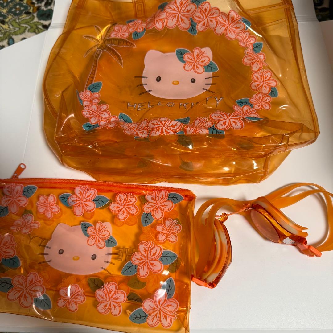 HALLO KITTY ハローキティビニールポーチ バッグ　オレンジ ゴーグル