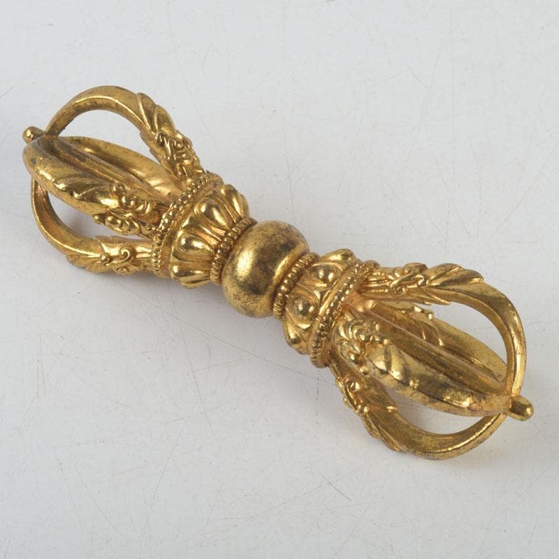 チベット密教法具　古銅鍍金　五鈷杵　金剛杵　V　9570