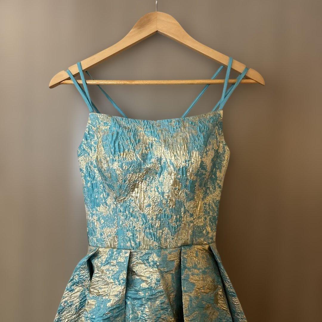 青と金の　エレガントロングドレス　カラードレス　演奏会