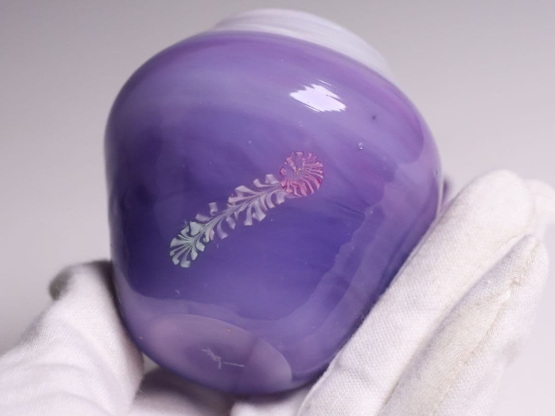 茶道具 船越美智代 ガラス茶入 ギヤマン 硝子 紫 マーブル【CM341】