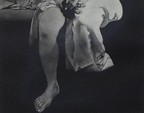 齋藤カオル「「風（その足もとに）」」 メゾチント（銅版画）作品