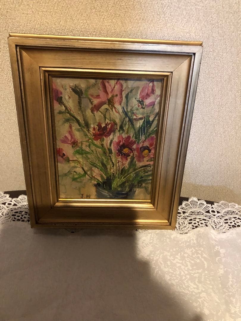 油絵（小花）額装　小さな絵
