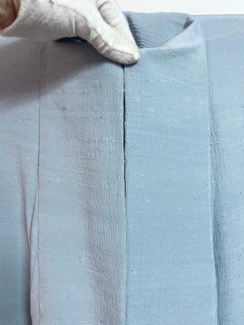 ［ 紬/色無地 ］生紬　袷　正絹　水色　縮緬　ちりめん　人気色　仕付け糸付き