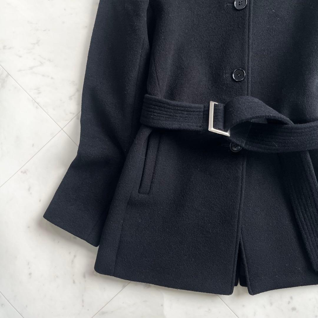Theory セオリー カシミヤ ショート丈コート 黒 ベルト Aライン M