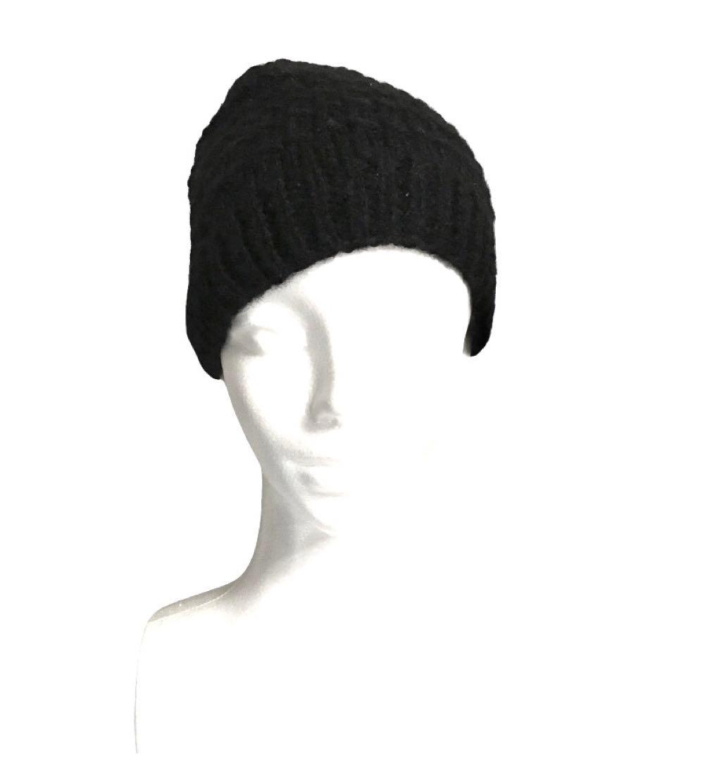 新品クロシェ編み鍵編みウールニット帽ブラック黒イスラーワッチ温かいユニセックス