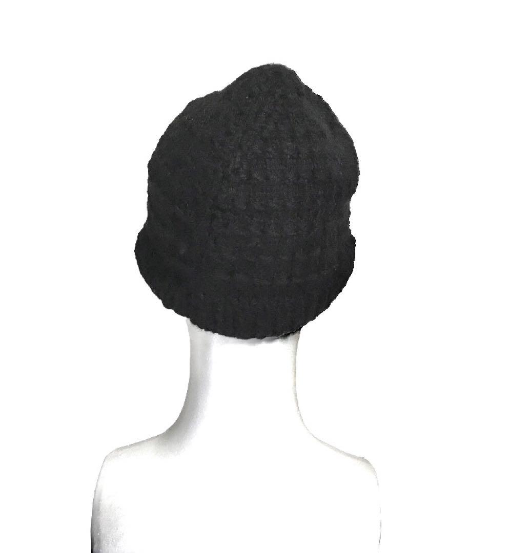 新品クロシェ編み鍵編みウールニット帽ブラック黒イスラーワッチ温かいユニセックス