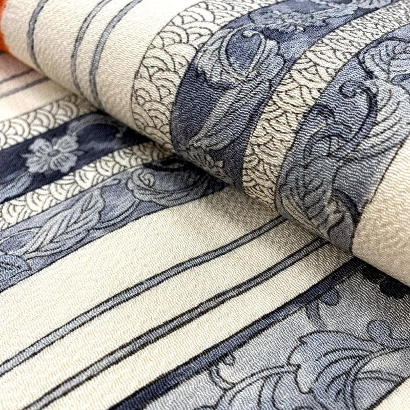 508mn63▲多ち花 縮緬 花唐草 青海波 九寸名古屋帯▲美品