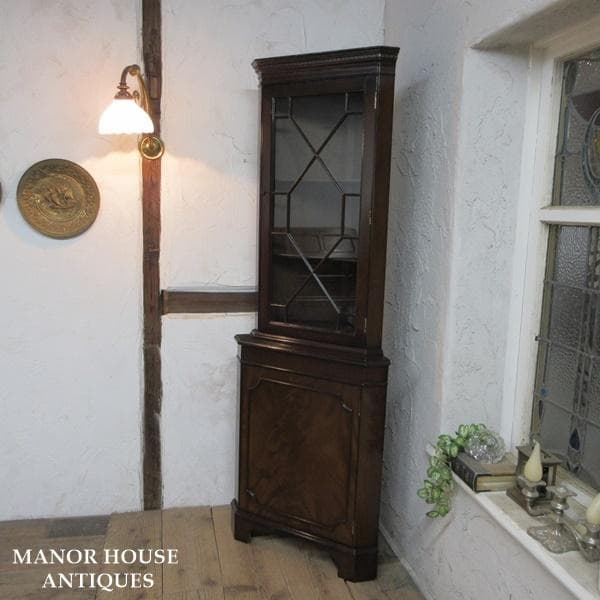 イギリス アンティーク 家具 コーナーキャビネット 飾り棚 店舗什器 6021e