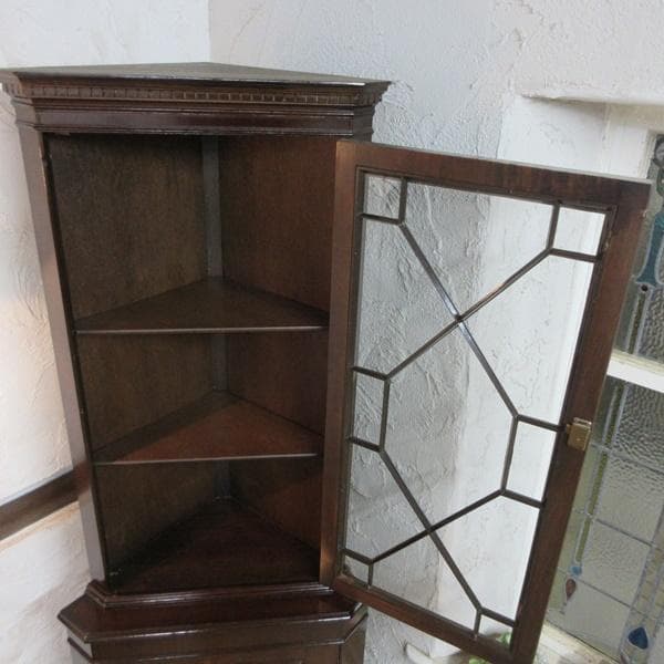 イギリス アンティーク 家具 コーナーキャビネット 飾り棚 店舗什器 6021e