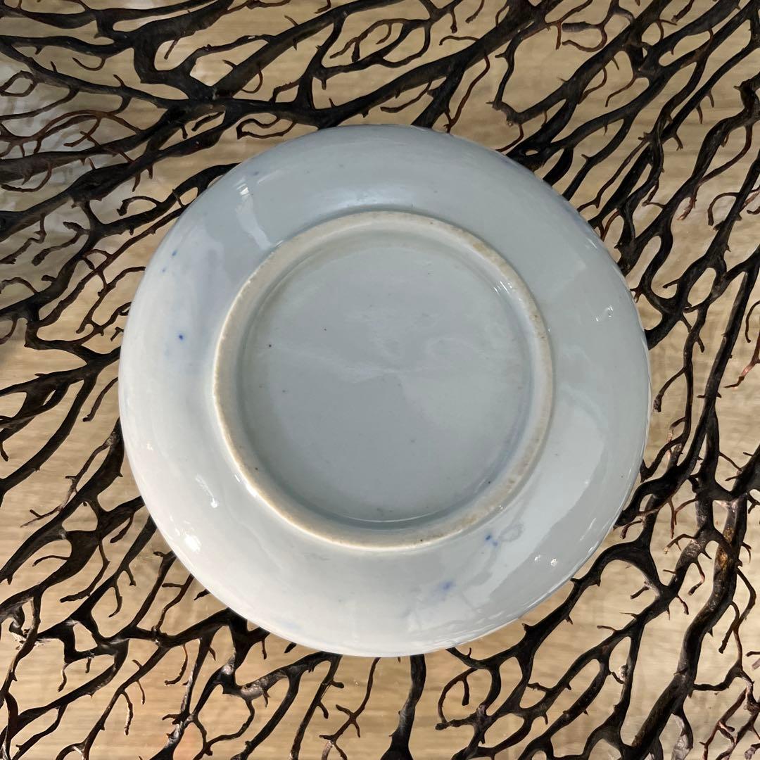 骨董　古伊万里　印判　図変わり印判　石灯籠　桜　３羽兎　円窓　小皿　手塩皿２客