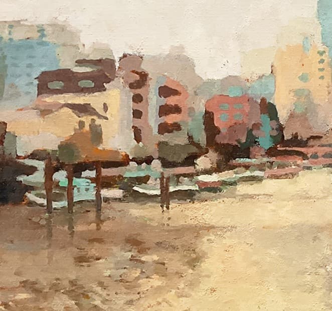 絵画 542 油絵/風景/街角/東京/品川/海/八ツ山/船だまり/F10号