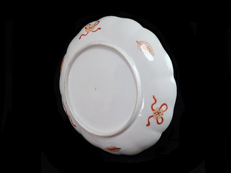 古伊万里　色絵　飛鶴に桜花紋　巻物の図　８寸皿　A571AS-fbku