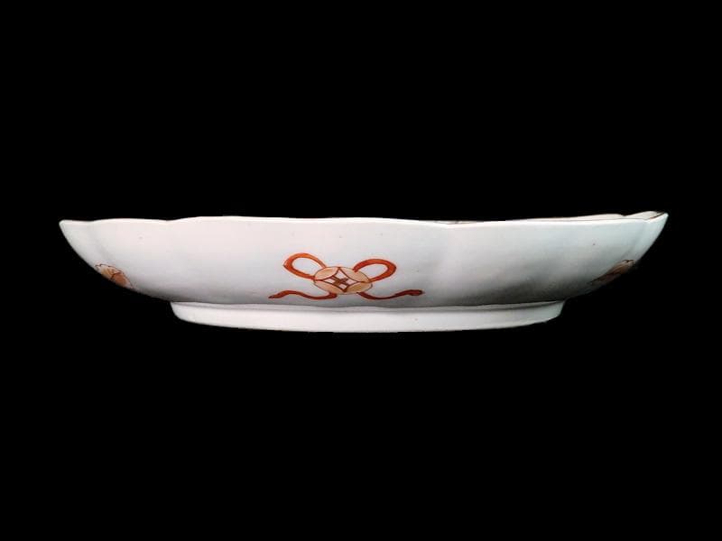 古伊万里　色絵　飛鶴に桜花紋　巻物の図　８寸皿　A571AS-fbku