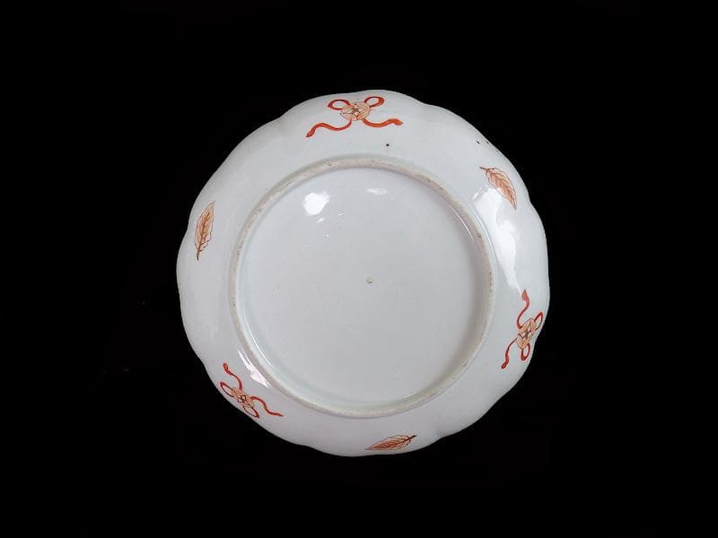 古伊万里　色絵　飛鶴に桜花紋　巻物の図　８寸皿　A571AS-fbku