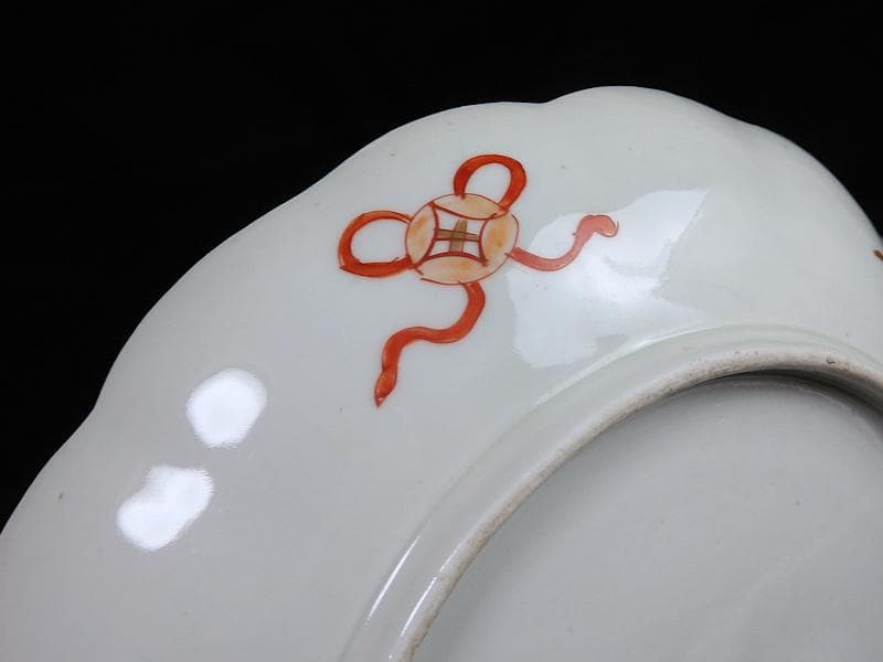 古伊万里　色絵　飛鶴に桜花紋　巻物の図　８寸皿　A571AS-fbku