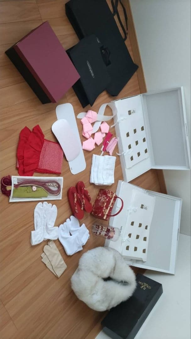 振袖フルセット　成人式前撮り卒業式　紺色桜菊牡丹鞠古典柄　振袖一式　正絹