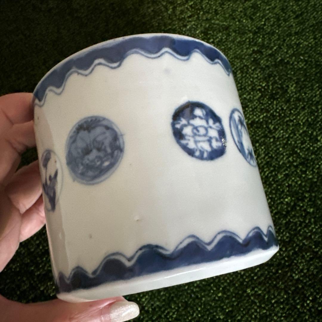 江戸後期〜明治期 古伊万里 染付丸文火入れ プランターに！　K285