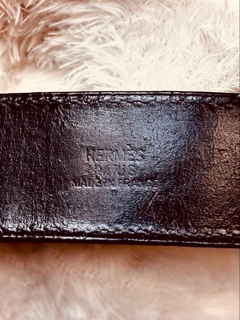 HERMES エルメス セリエ ブラック 黒 レザー 革 バングル メタル