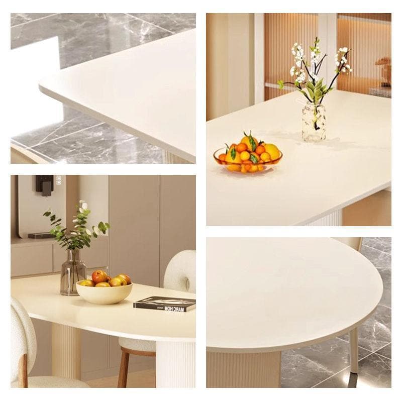 新品　幅140/ホワイト 楕円 4人 おしゃれ セラミック テーブル　耐熱　防水