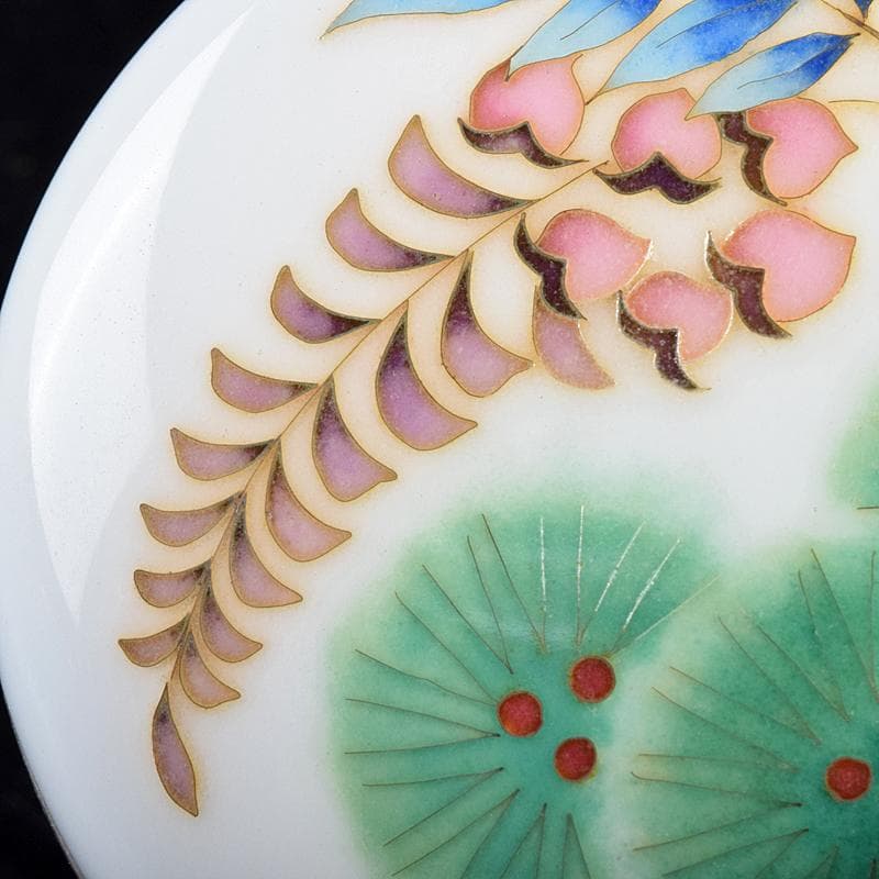 七宝焼　安藤七宝店　藤松紋　盒子蓋物　共箱　M　R7693