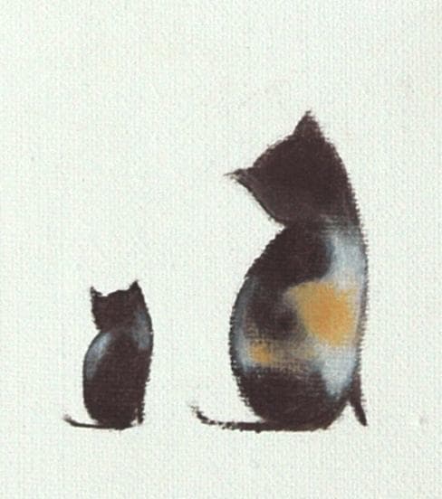 油絵 菅家令子 絵 絵画インテリア額付(銀) F4-030319 猫親子と女の子
