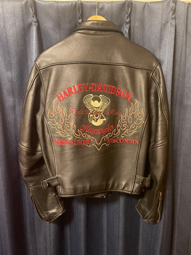 Harley-Davidsoフレイムス刺繍 ライダースジャケット M サイズ