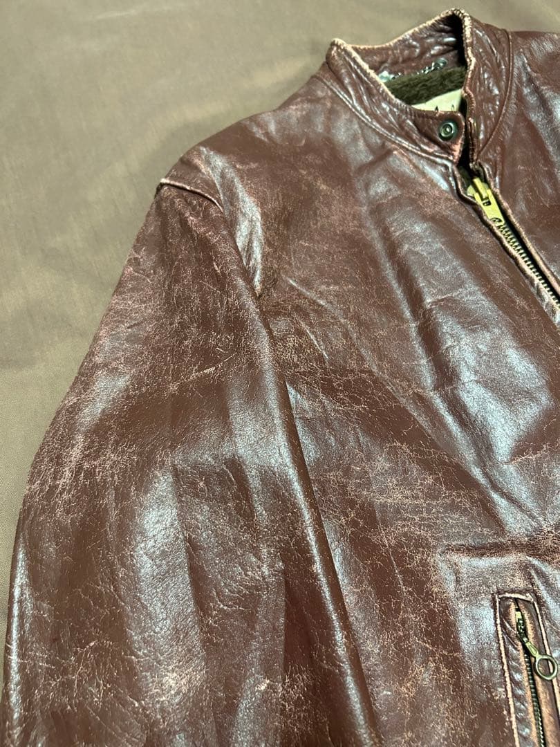 襤褸 60s70s USA製 TALONジップ レザー ジャケット ブラウンXL