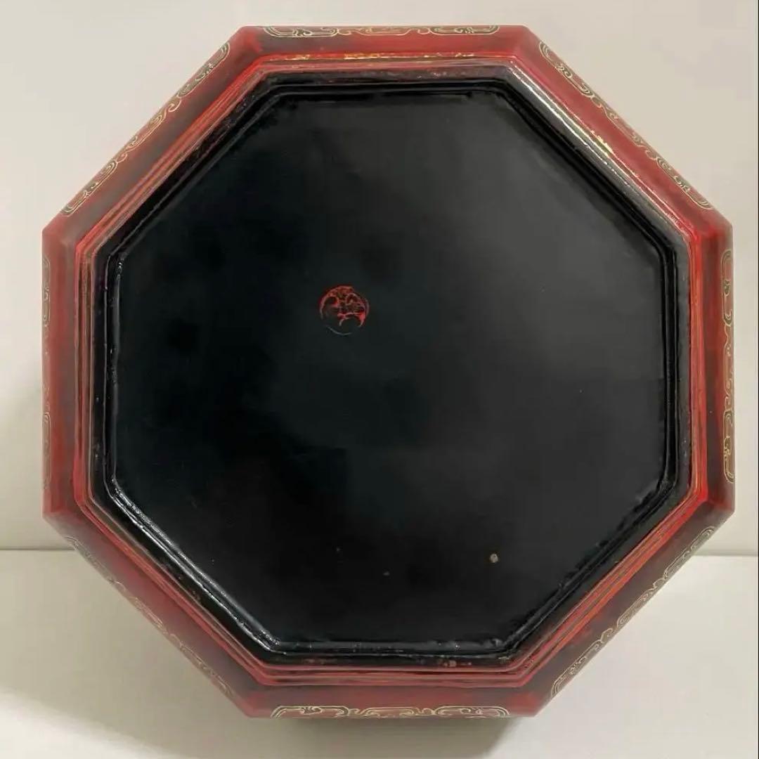 清时代 吉祥文漆絵 八角盒子 乾隆年 蓋付き アンティーク中国 骨董品