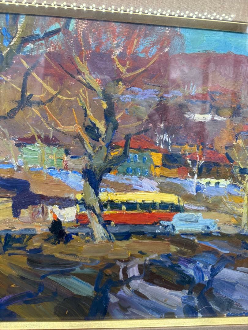 マクシュートフ　絵画　油絵　【ウラルの町で】　箱付き　当時物　ソビエト絵画