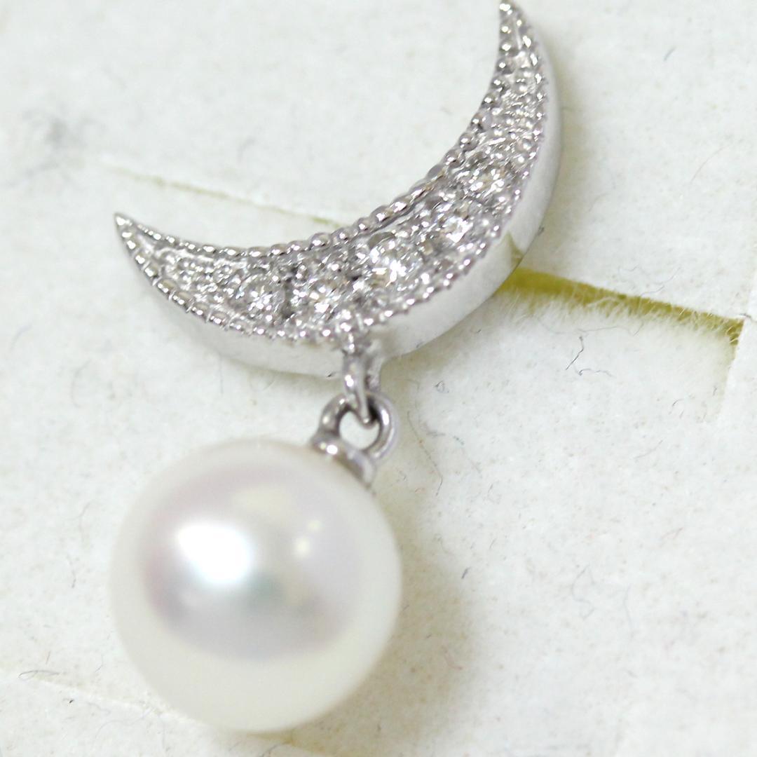 超美品 ミキモト K18WG パール ブローチ ダイヤ ムーン ピンブローチ