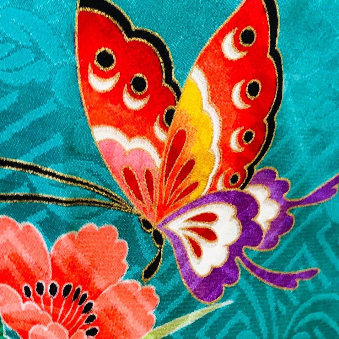 七五三七歳‼正絹️完全フルセット‼️人気Blue Greenに花車金彩煌びやか際立つ