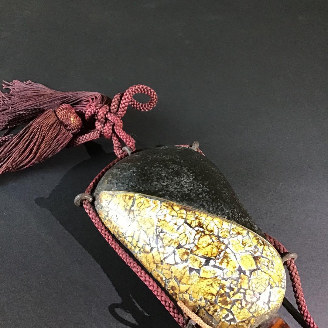 高級藩士　煙硝入　根付水晶　　揚羽蝶家紋　　火縄銃鉄砲隊　江戸期 S4