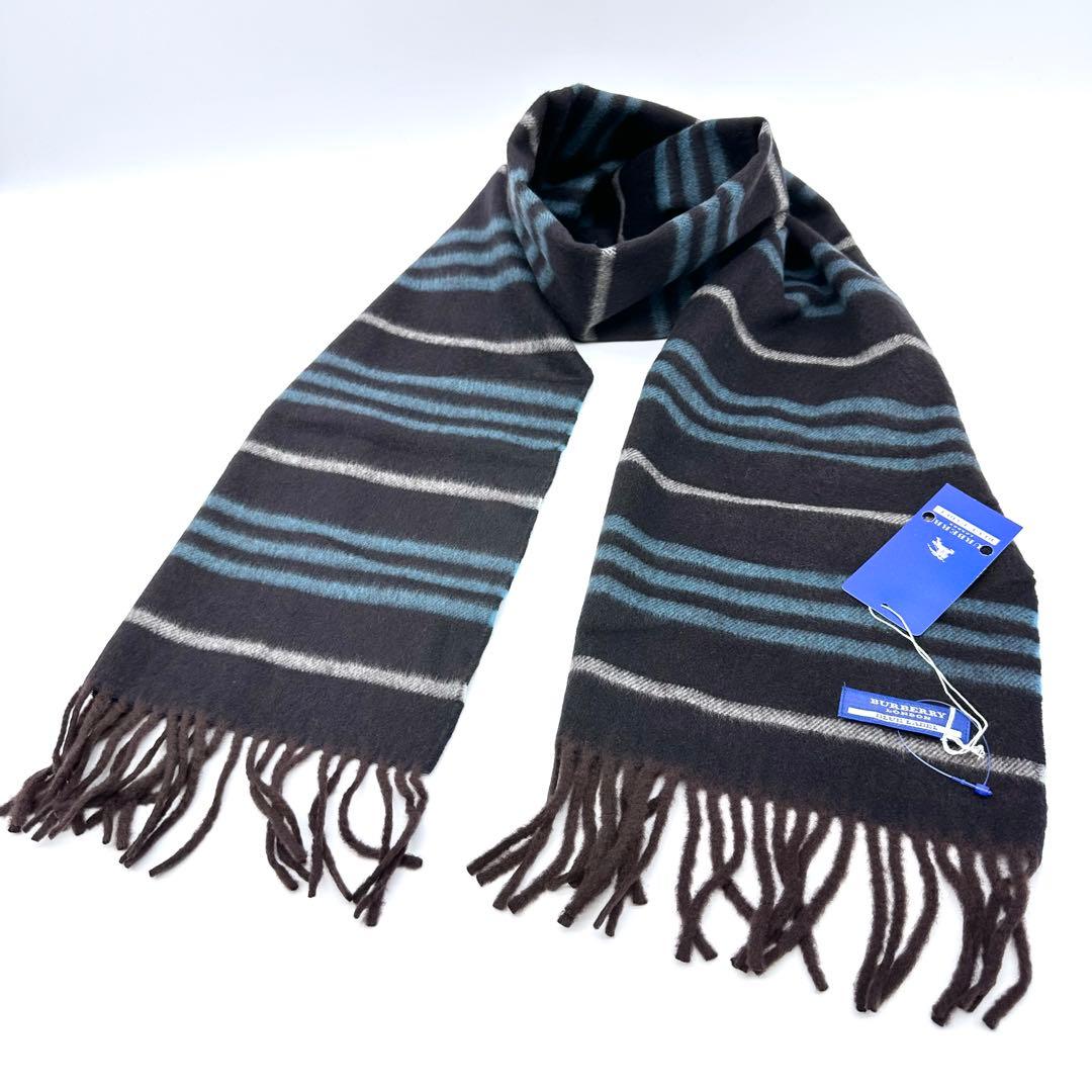 希少 未使用品✨バーバリー ブルーレーベル マフラー ボーダー カシミヤ100%