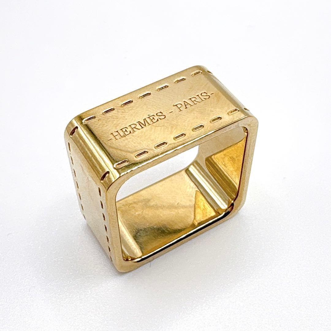 エルメス HERMES ボルデュック　スカーフリング 馬車スクエア ゴールド