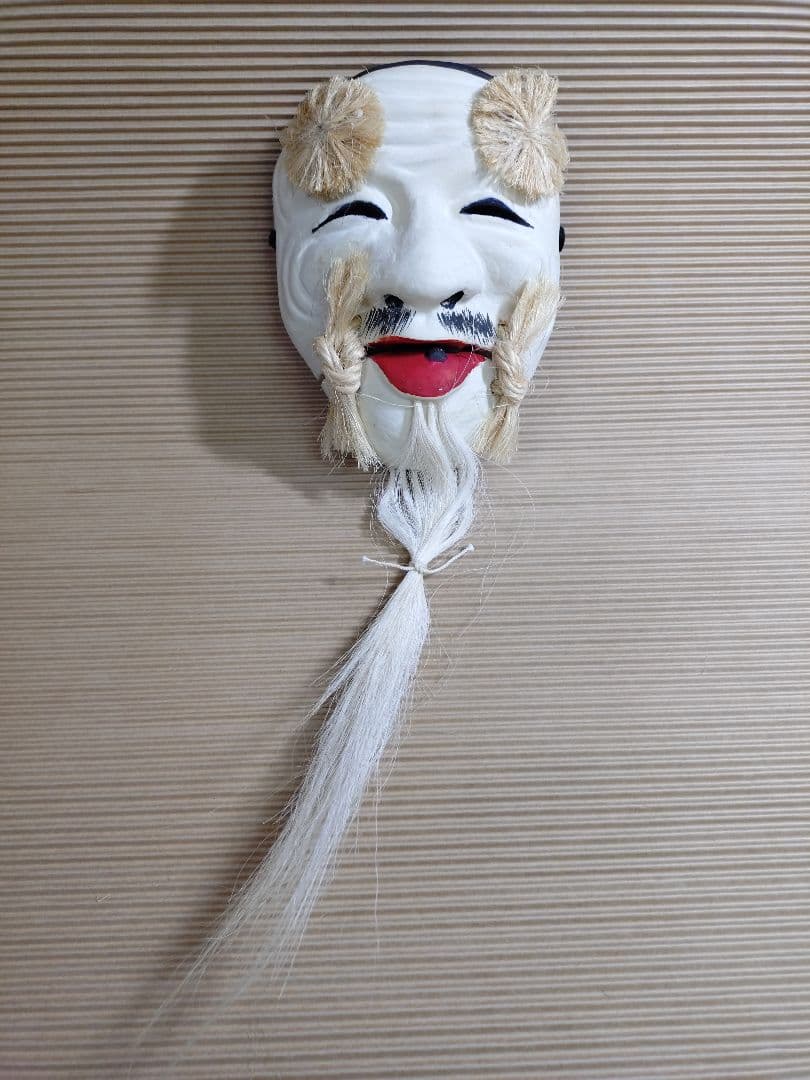 伝統的な能面 「翁」「黒式尉」 2点セット　木彫り　木彫　神楽