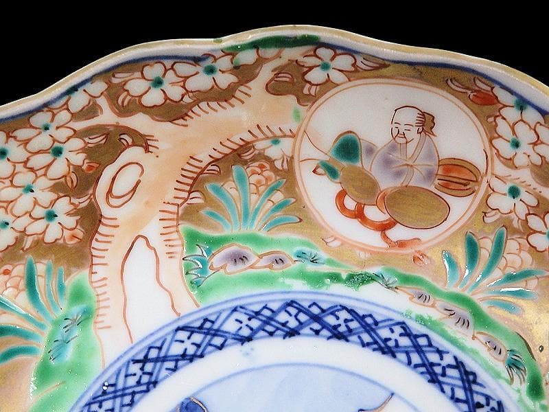 古伊万里　金襴手　桜花に春駒の図　膾皿　２客　F026AS-CVl