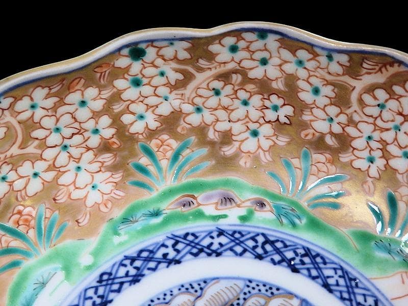 古伊万里　金襴手　桜花に春駒の図　膾皿　２客　F026AS-CVl