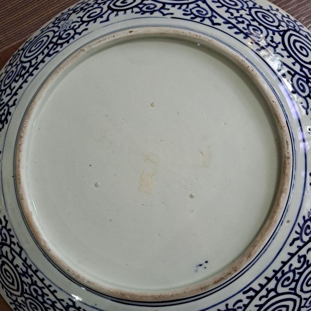 江戸中期　古伊万里　極上　染付青磁　微塵唐草ずくし図　　裏は蛸唐草図　大皿