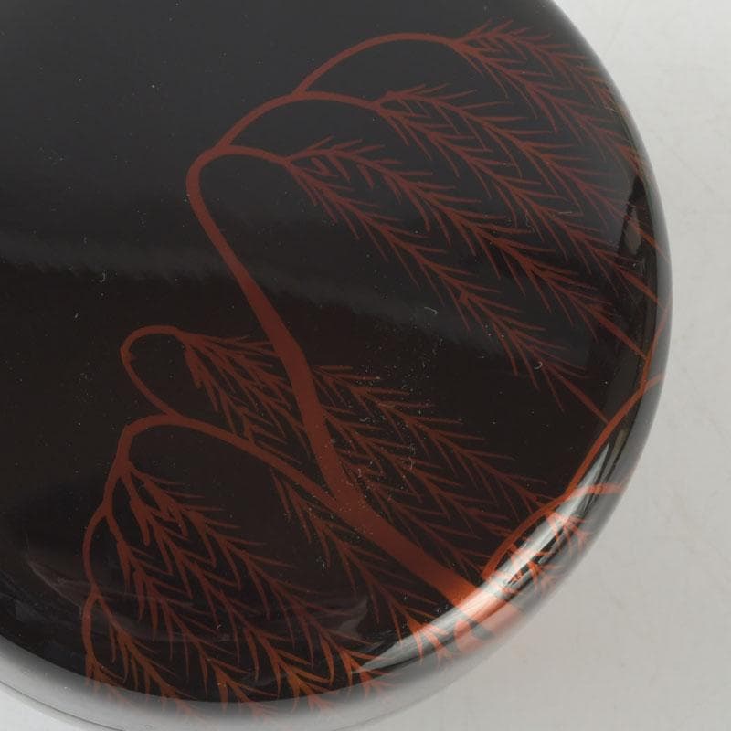 茶道具　越前塗師　中出松峰作　八雲塗　柳蒔絵　平棗　共箱　V　9643