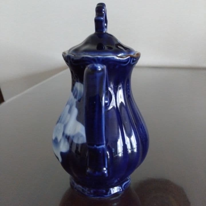 昭和レトロ⭐︎瑠璃色花模様のティーセット5点⭐︎新品未使用⭐︎手描きビンテージ