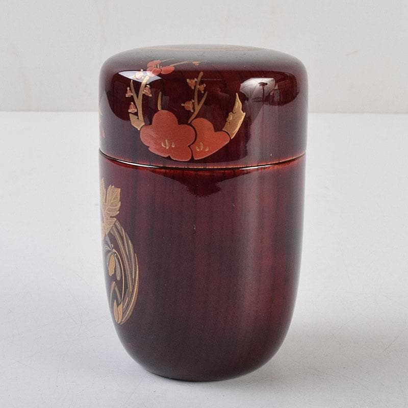 茶道具　輪島塗　蒔絵師　北浜宗貴作　﨔目すり　花丸文　長棗　共箱　M　R9323