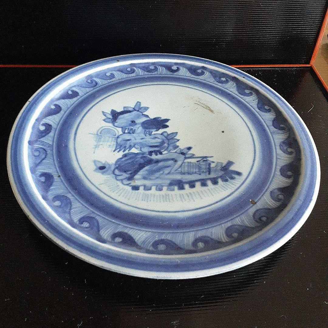 初期伊万里染付け蓬来山図中皿