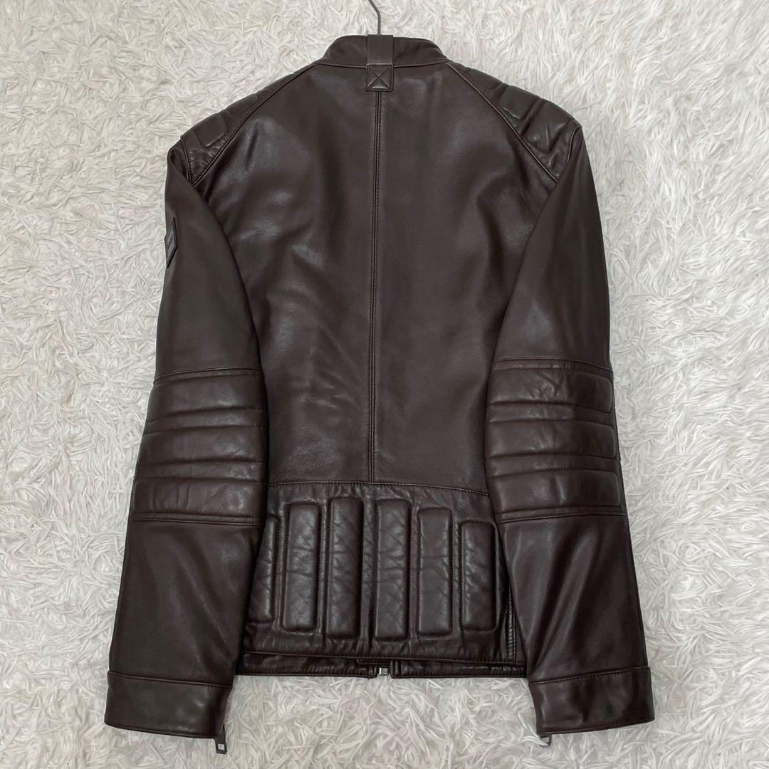 極美品 ヒューゴボス シングルライダースジャケット ブラウン 48 XL