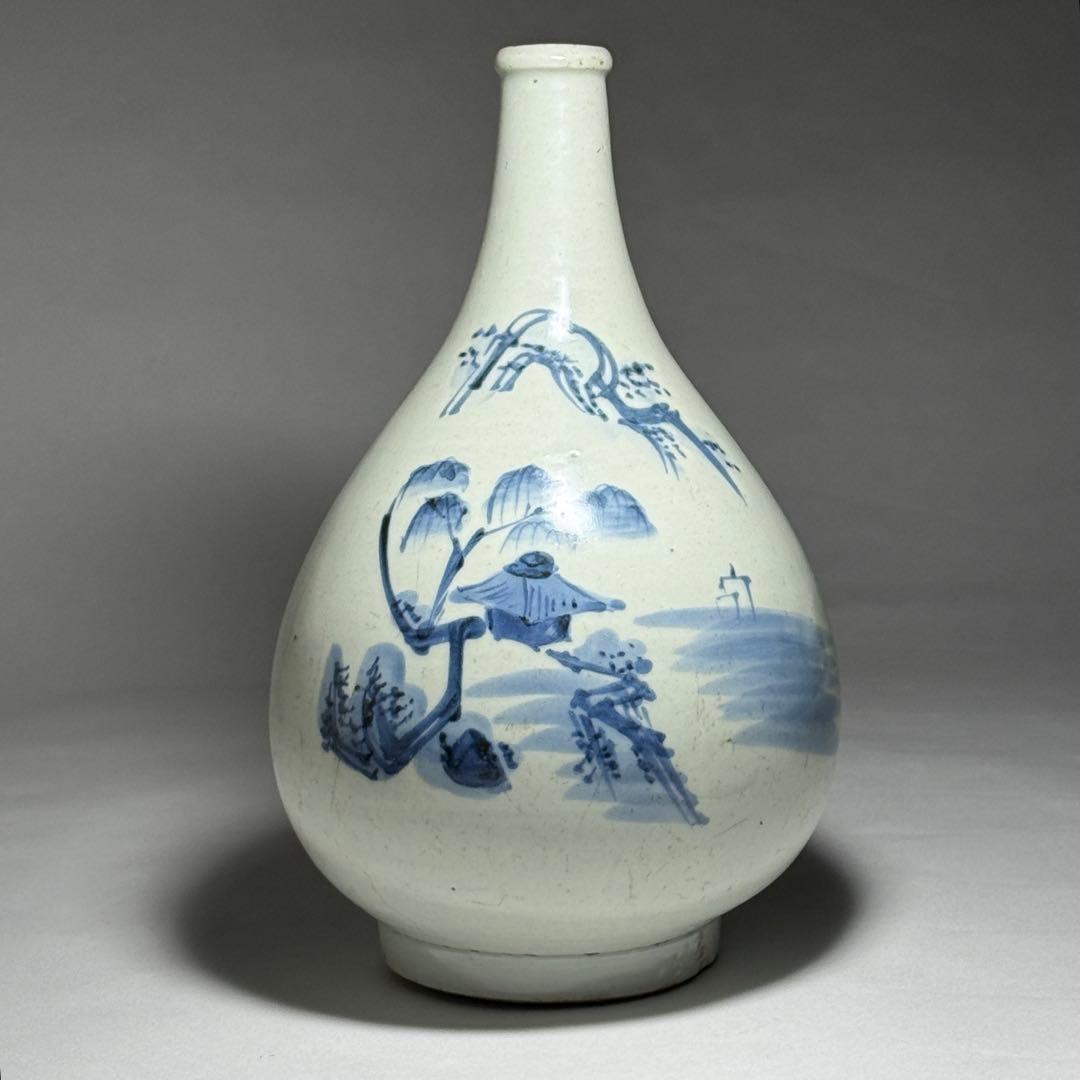 ◆希少 仙台藩御用窯 切込焼 染付山水図徳利 花瓶 花器 一輪挿し 江戸時代◆