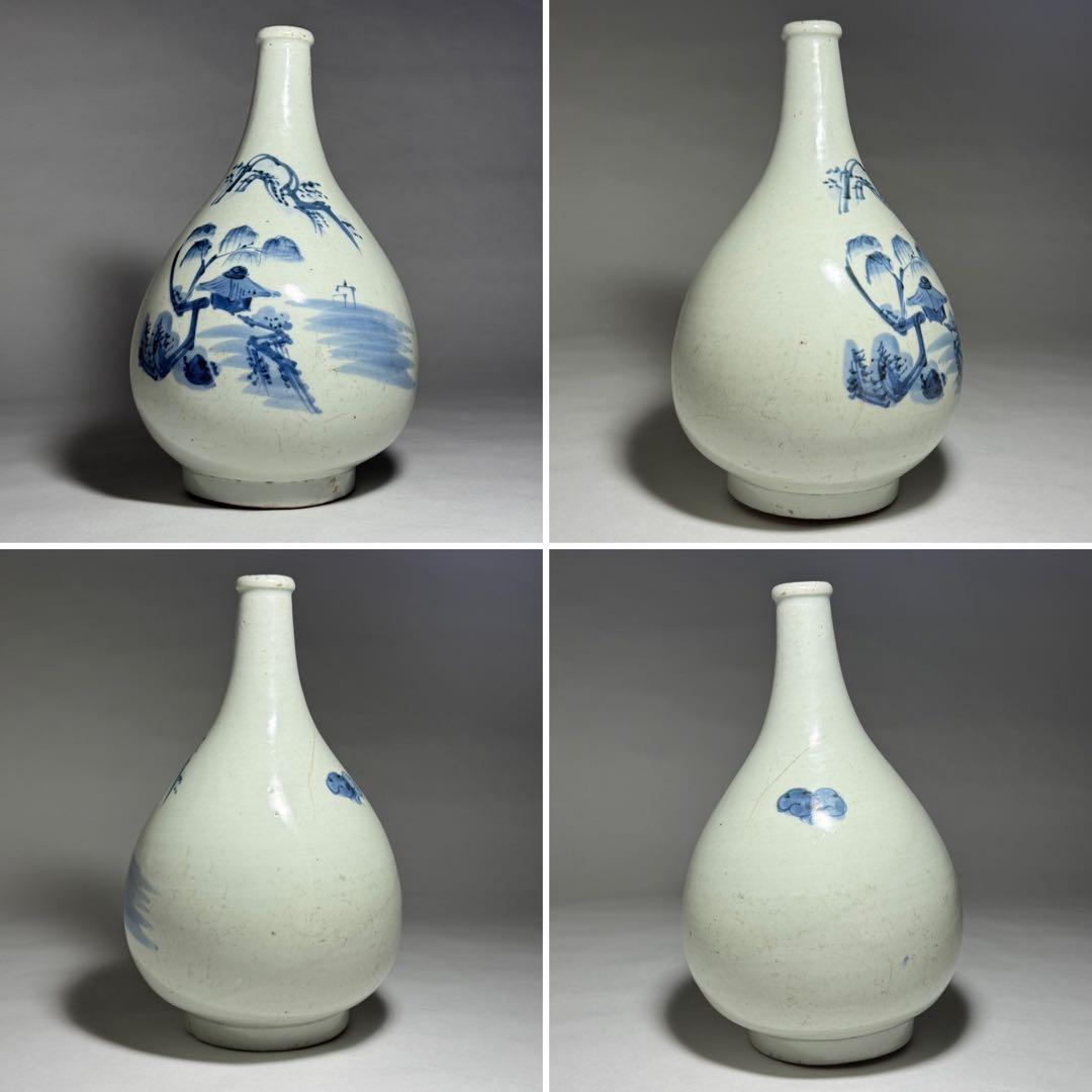 ◆希少 仙台藩御用窯 切込焼 染付山水図徳利 花瓶 花器 一輪挿し 江戸時代◆