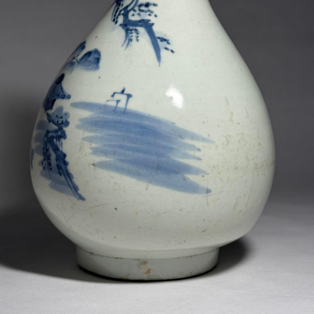 ◆希少 仙台藩御用窯 切込焼 染付山水図徳利 花瓶 花器 一輪挿し 江戸時代◆